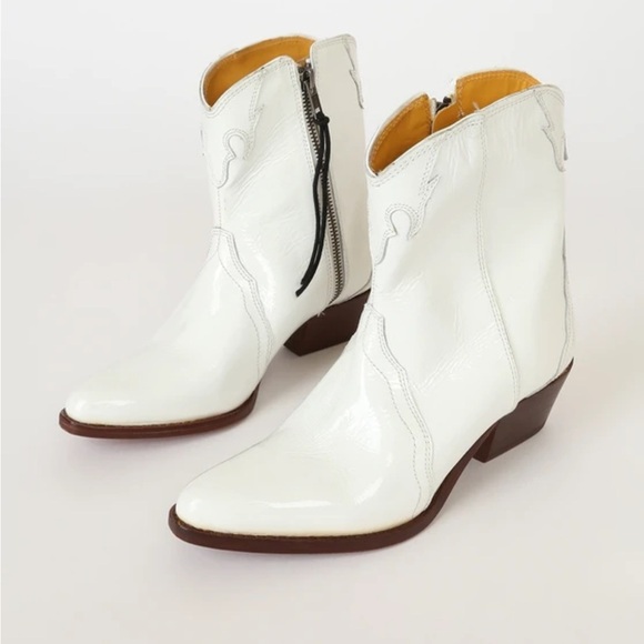 FREE PEOPLE New Frontier Western White Leather Pointed-Toe Mid-Calf Boots SZ 6 - Picture 1 of 16